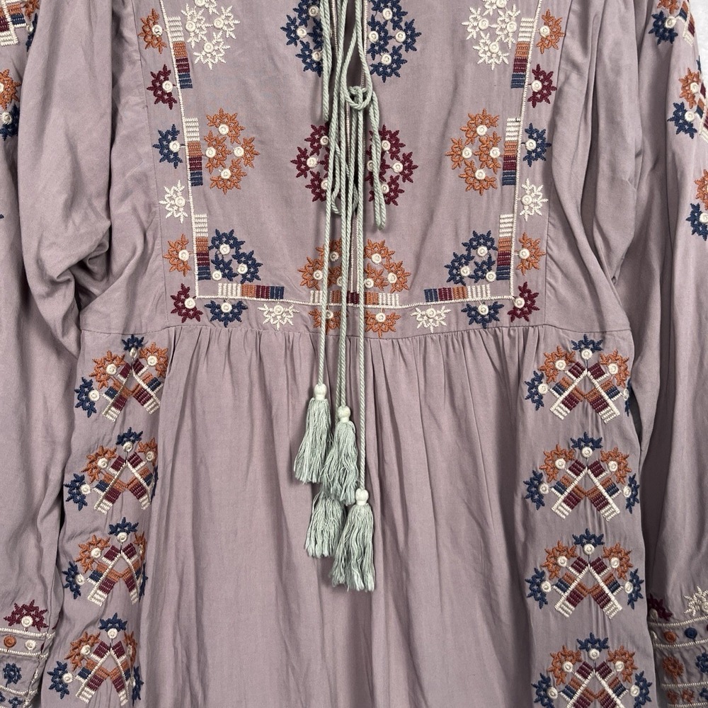 Womens Boho Embroidered Tunic Top Dress Small Gray Monoreno Long Sleeve Festival - Picture 4 of 11